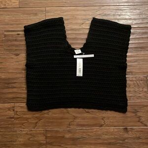 Anna & Ava Handmade Crocheted Boho Black Crop Top Double Side Vents Size L/XL